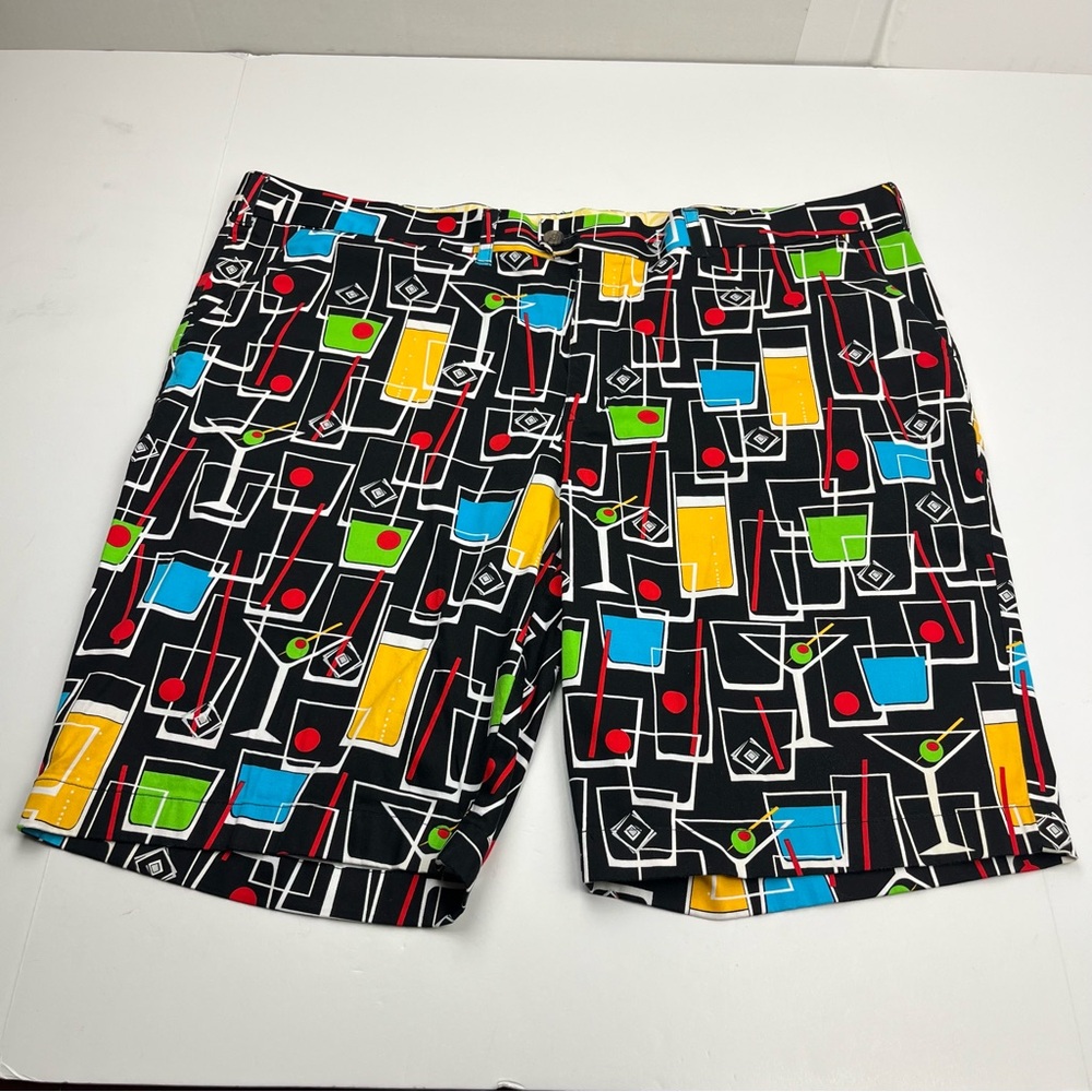LoudMouth Golf Short Mens 46 Waist Black Cocktail Martini Happy Hour Bermuda